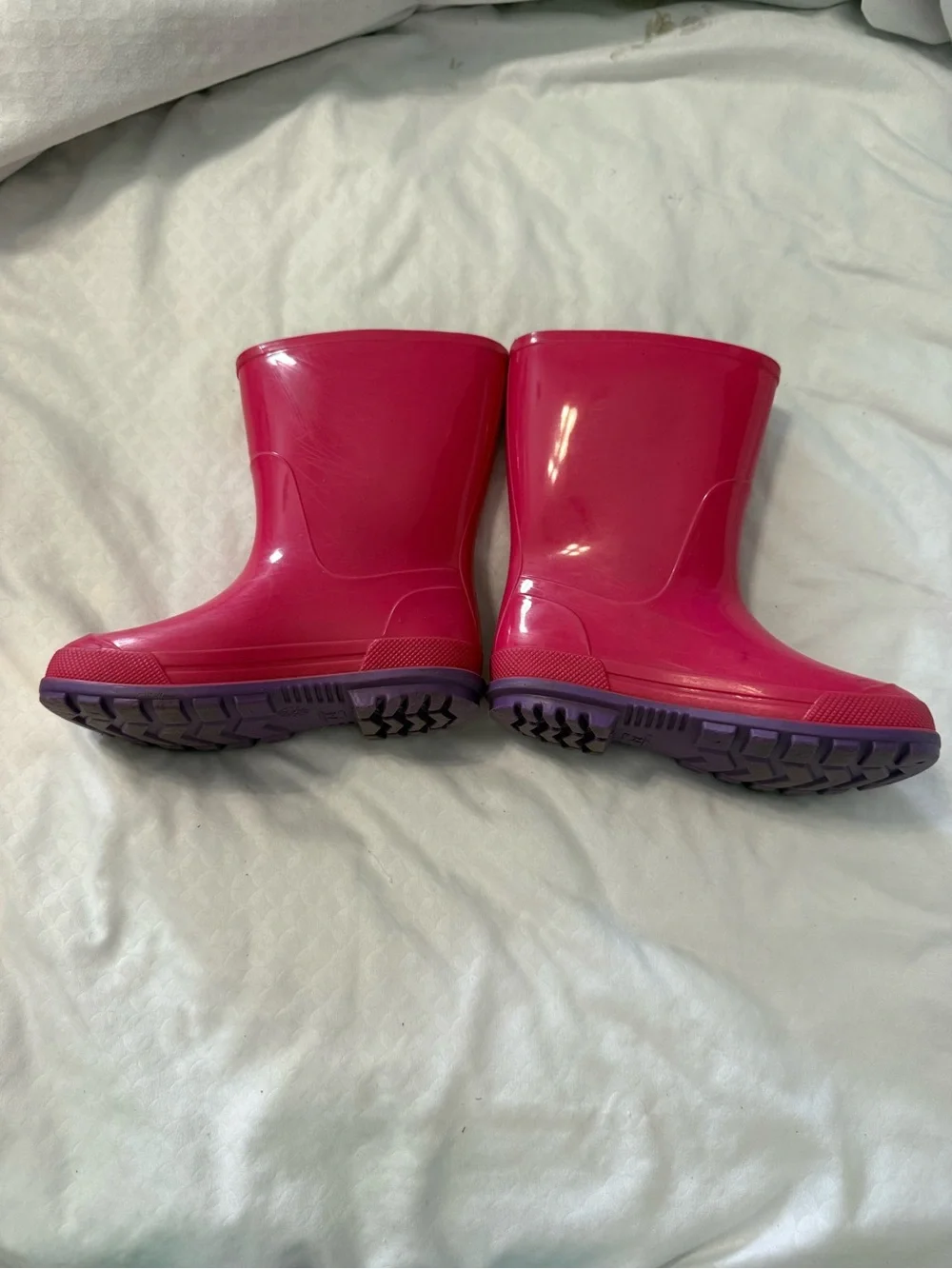 Kids Bright Pink Rain Boots with Purple Soles